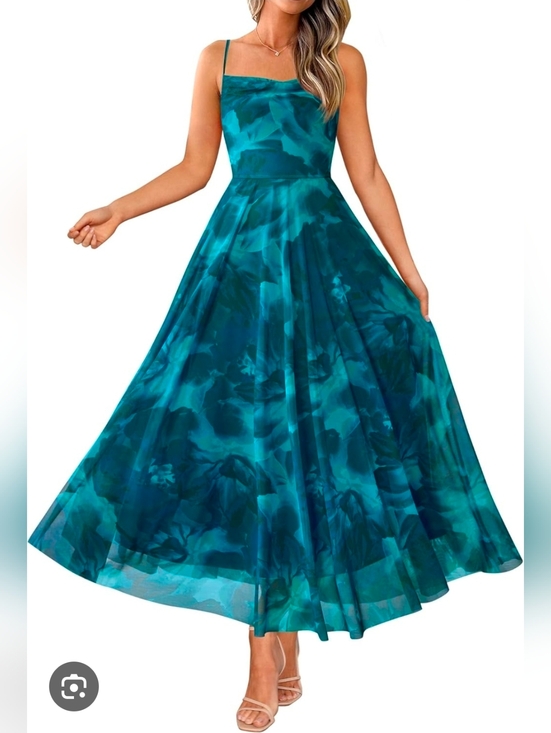 Dresses & Skirts - BTFBM Blue Green Floral Mesh Dress XL